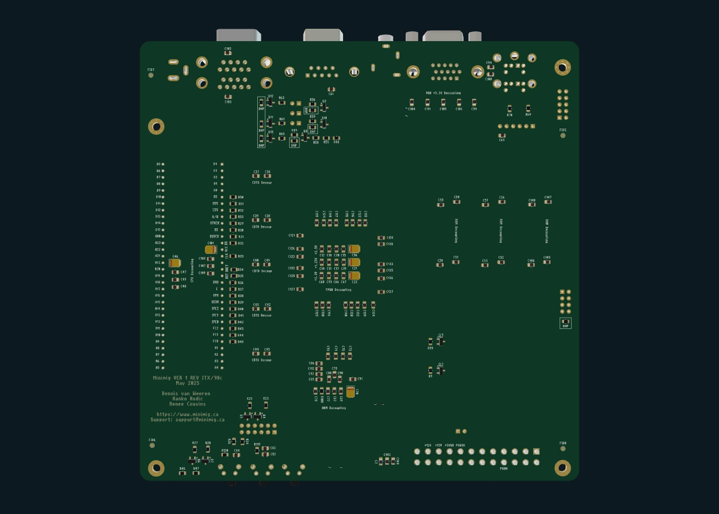 Current native Minimig 198itx underside with components, mounting holes and silkscreen