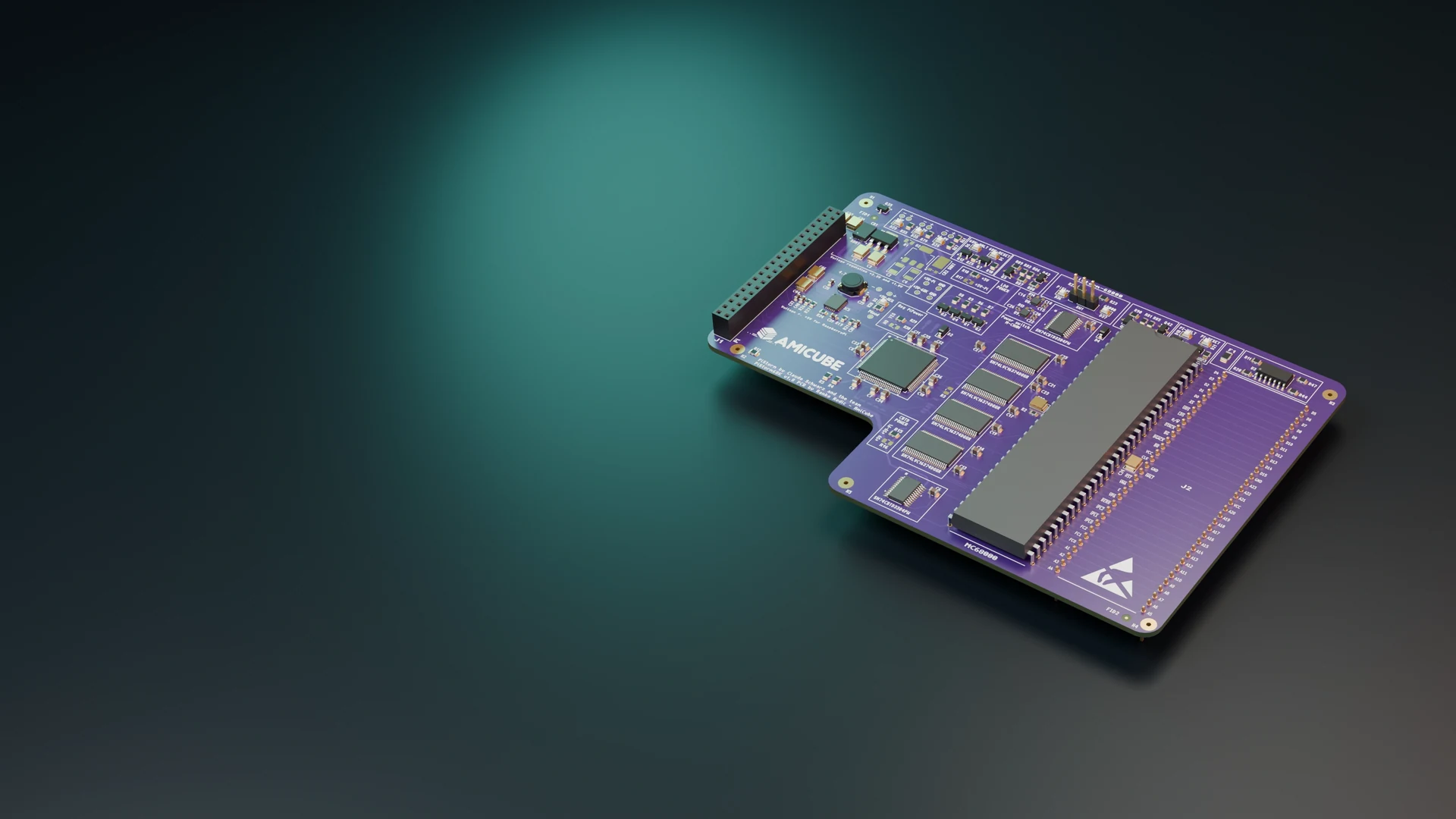 PiStorm68K board, rendered from native CAD on a dark studio floor