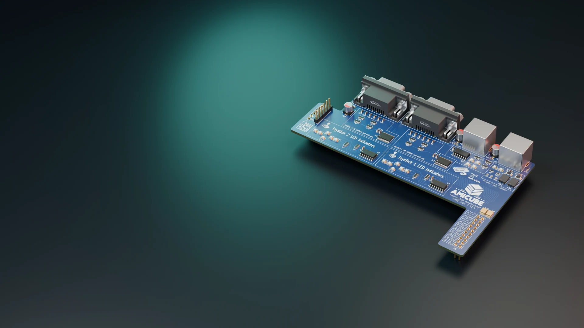 Edge-PMOD board, rendered from native CAD on a dark studio floor