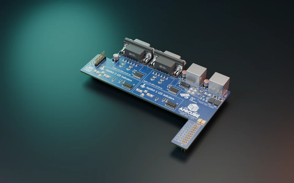 Edge-PMOD board, rendered from native CAD on a dark studio floor