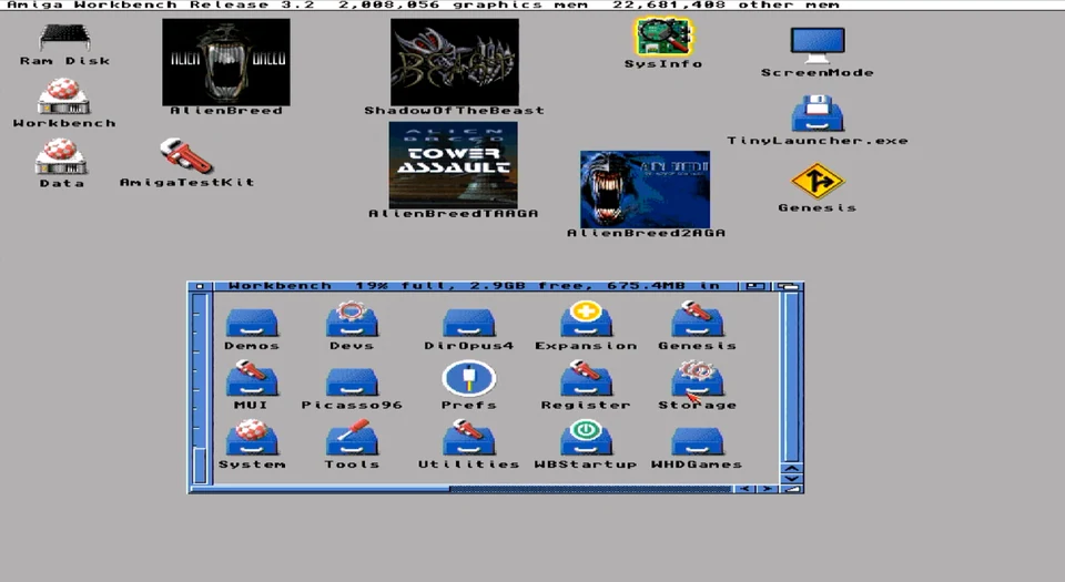 Workbench 3.2 on the AmiCube SDRAM-backed Picasso96 RTG display