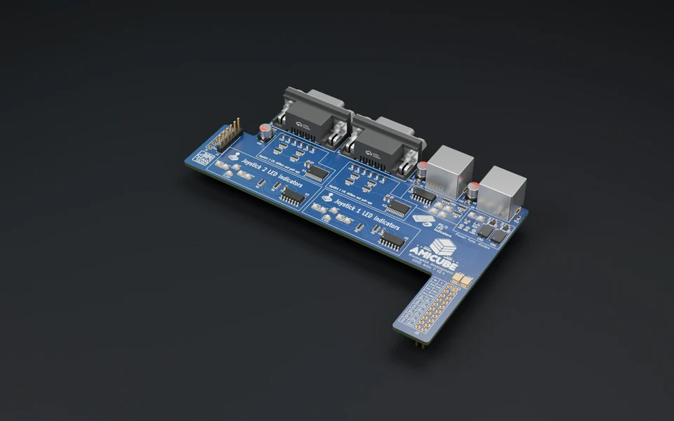 Edge-PMOD board, rendered from native CAD on a dark studio floor