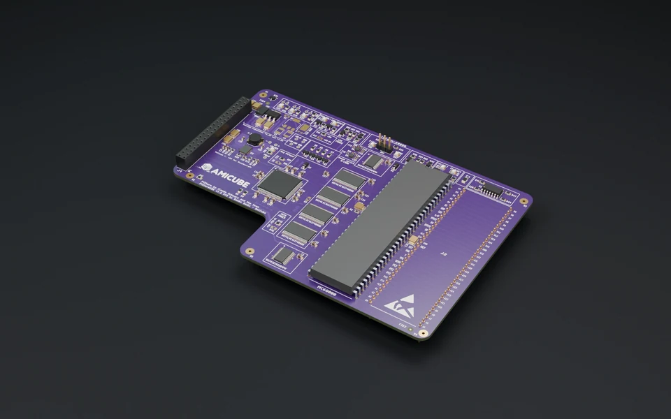 PiStorm68K board, rendered from native CAD on a dark studio floor