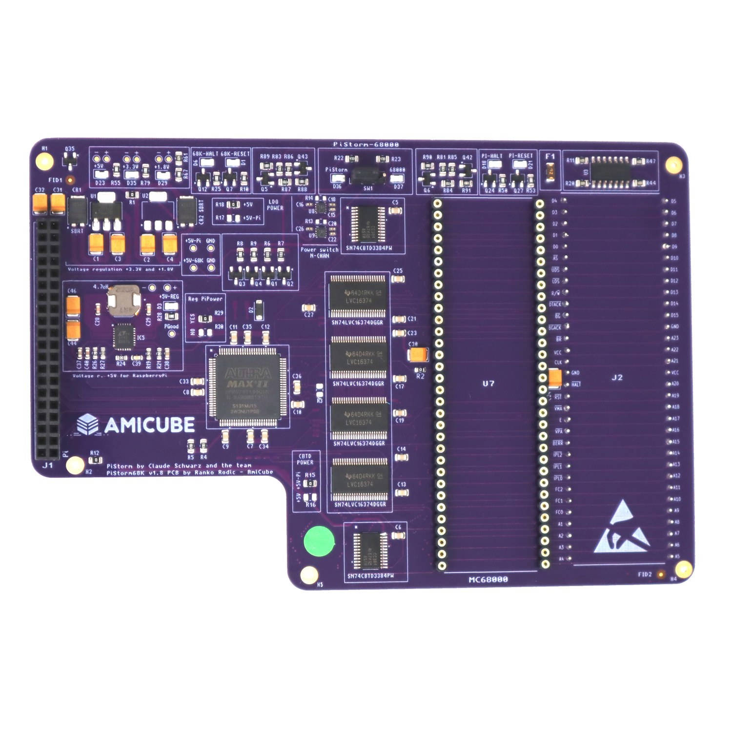 PiStorm68K v1.8 by AmiCube, with its CPU socket and Raspberry Pi interface